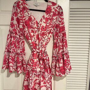 Aura Pink Paisley Floral Print Tied Waist Dress Size Small